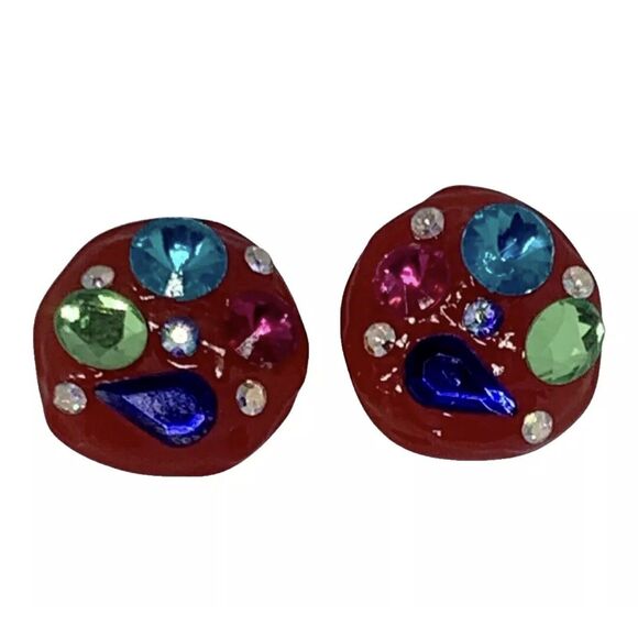 VTG Don Lin Pink Rhinestone Statement Earrings Lucite 80s Pop Art - Picture 13 of 13